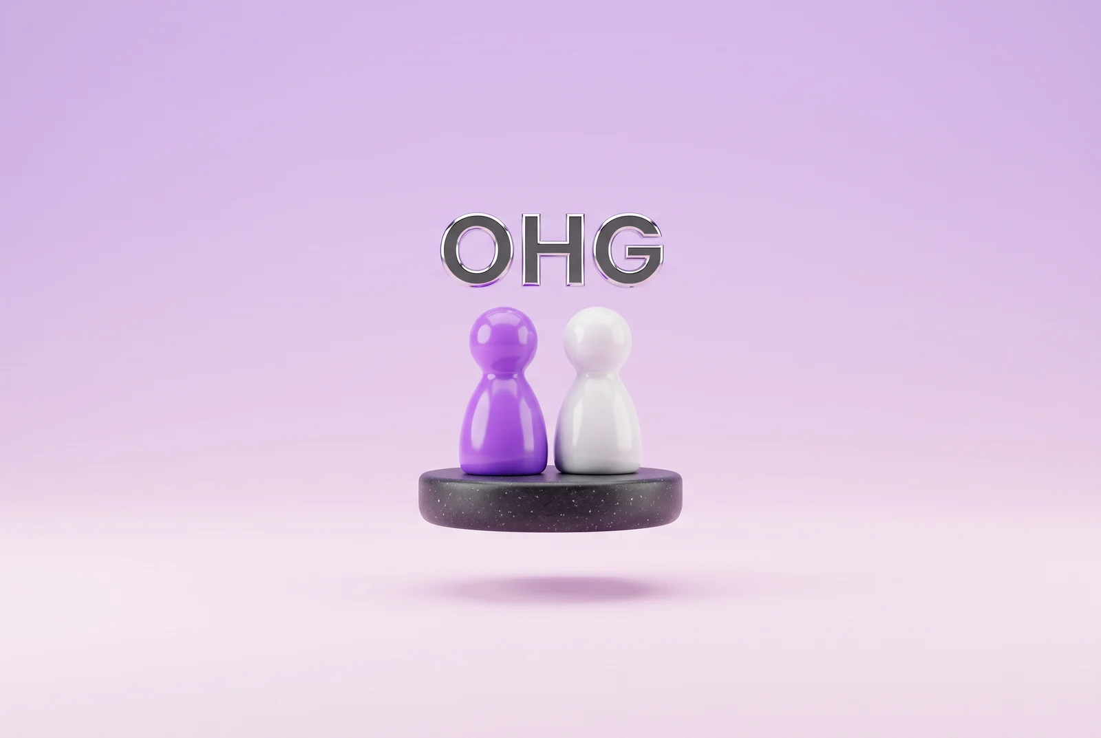 OHG Bedeutung: zwei Spielfiguren auf einem gemeinsamen Sockel unter den Buchstaben OHG