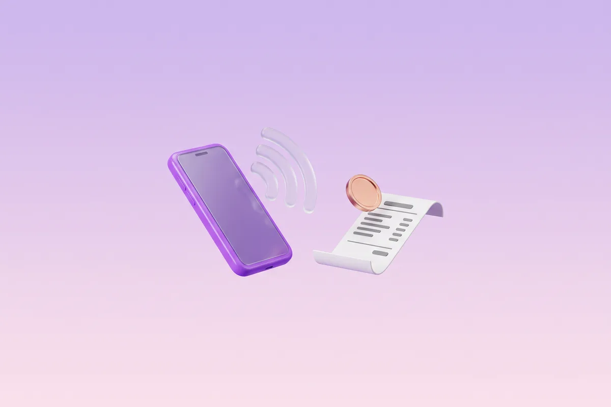 Uno smartphone che paga in modalità contactless e una ricevuta su cui arriva una moneta