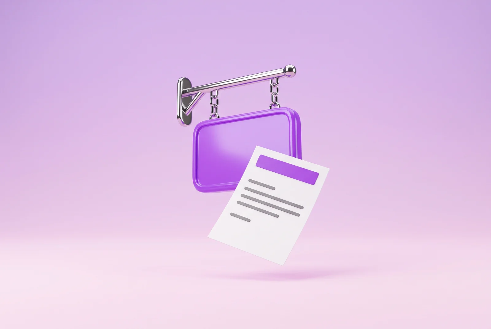 Ein violettes Ladenschild an einer Halterung und ein Briefbogen als Bild für den Firmennamen einer OHG